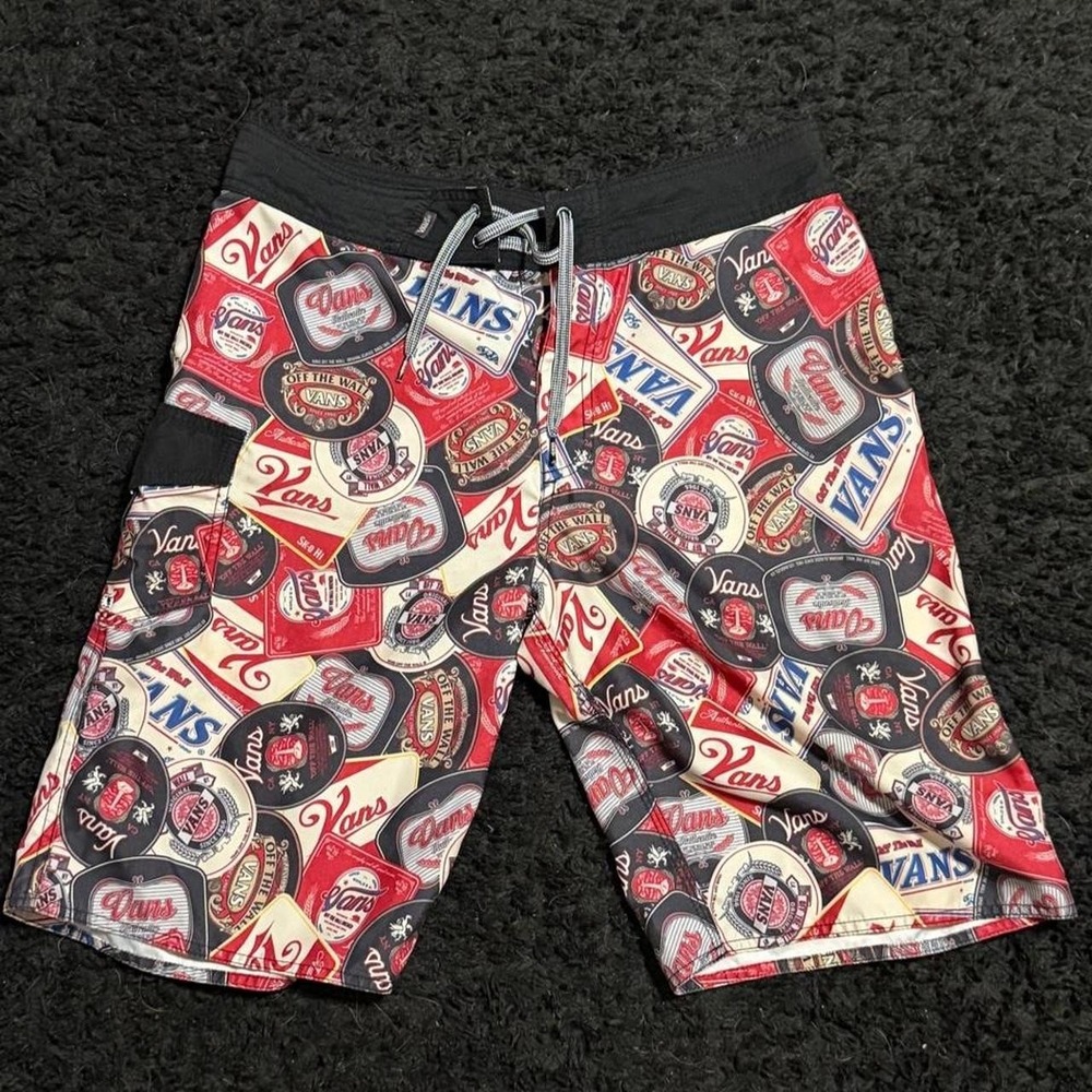 Vans All Over Print Logo Patch Board Shorts Red Black White Size 32